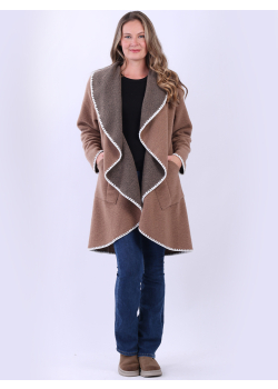 Contrast Stitch Waterfall Teddy Wool Coat