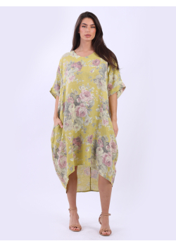 Plus Size Floral Lagenlook Linen Slouchy Dress
