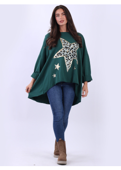 Foil Star Plus Size High Low Baggy Shirt