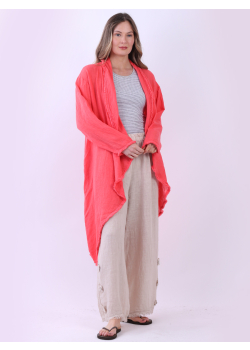 Fringed Edge Oversized Linen Waterfall Cardigan