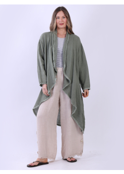 Fringed Edge Oversized Linen Waterfall Cardigan