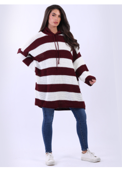 Women Knitted Stripy Drawstring Plus Size Hoodie