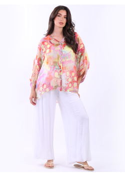 Multicolor Front Button Plus Size Silk Shirt