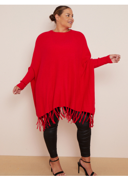 Ribbed Sleeves Oversized Knitted Poncho