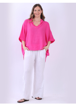 Ladies Plain Linen V Neck Crop Top