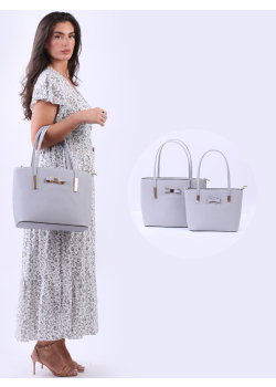 Decorative Bow PU Leather Twin Tote Bag