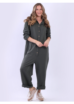 Plus Size Solid High Waist Cotton Lagenlook Jumpsuit