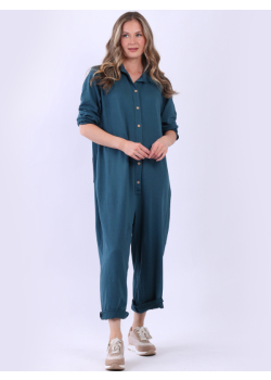 Plus Size Solid High Waist Cotton Lagenlook Jumpsuit