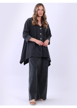 Ladies Plus Size V-Neck Cotton Corduroy Tunic