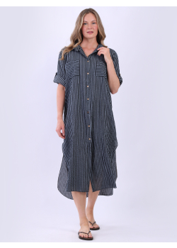 Stripy Print Oversized Cotton Lagenlook Dress