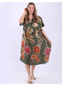 Multicolor Digital Print Plus Size Linen Shirt Dress