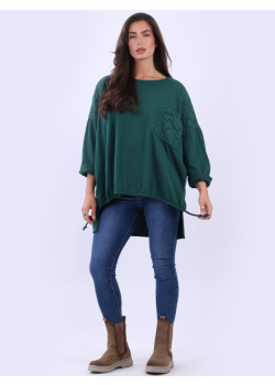 Solid Embroidered Batwing Cotton Plus Size Tee