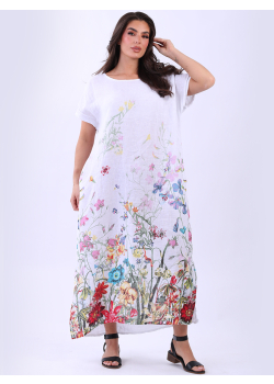 Oversized Linen Floral Long Summer Dress