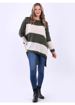 Ladies Stripy Oversized Chunky Woolen Knitted Jumper