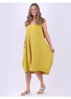 Oversized Solid Linen Sleeveless Pleated Slouch Dress