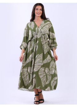 Palm Print V-Neck Oversized Boho Summer Dress