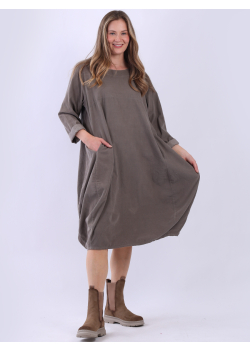 Plus Size Women Solid Cotton Corduroy Slouchy Dress