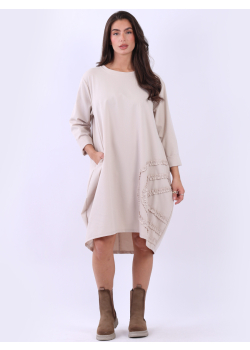 Solid Women Plus Size Cotton Ruffle Trim Dress