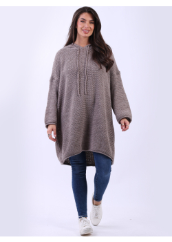 Solid Knit Oversized Hooded Long Jumper