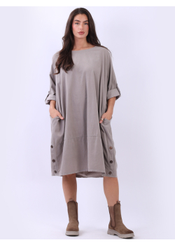 Plain Cotton Corduroy Oversized Midi Dress
