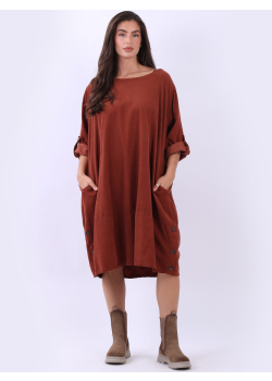 Plain Cotton Corduroy Oversized Midi Dress