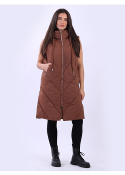 Long Sleeveless Oversized Plain Hooded Puffer Gilet