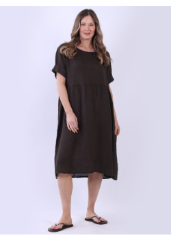 Oversized Linen Lagenlook Solid Midi Dress