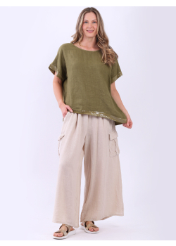 Italian Sequin Hem High Low Lagenlook Linen Top
