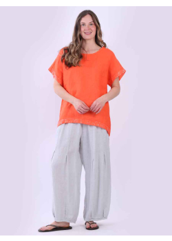 Italian Sequin Hem High Low Lagenlook Linen Top