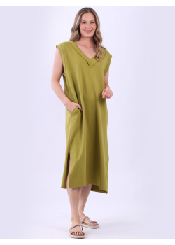 Oversized Padded Shoulder Solid Midi Dress