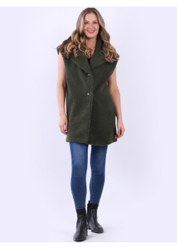 Ladies Sleeveless Oversized Woolen Teddy Coat