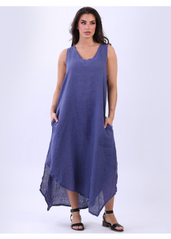 Asymmetric Hem Plain Linen Oversized Sleeveless Dress