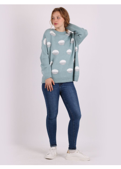 Polka Dots Knitted Crew Neck Baggy Woolen Jumper