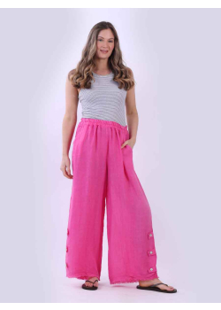 Women Side Pockets Wide Leg Linen Trouser