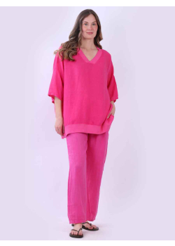 Plus Size Linen Satin Edges Hi Lo Top