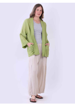 Open Front Solid Linen Kimono