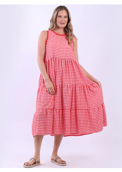 Check Print Sleeveless Ruffle Gingham Dress