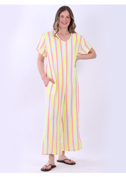Women Cotton Striped Print Wide Leg Jumpsuit