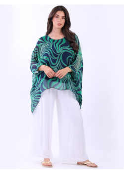 Abstract Print 2 Layered Silk Batwing Tunic 