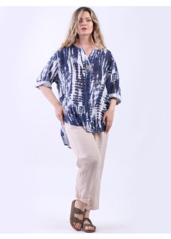 Women Tie Dye Linen Baggy Shirt