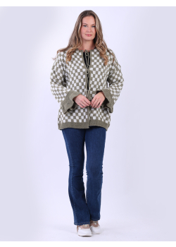 Check Print Woolen Knit Cardigan