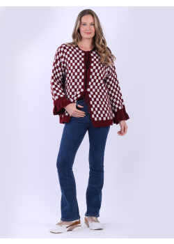 Check Print Woolen Knit Cardigan