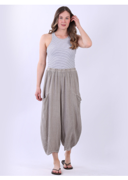 Vintage Wash Solid Linen Culottes Pant