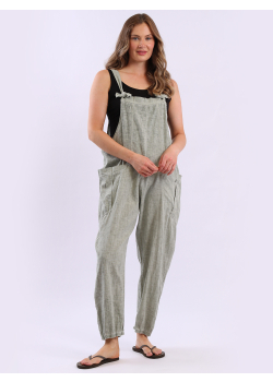 Knotted Straps Solid Vintage Wash Linen Dungaree