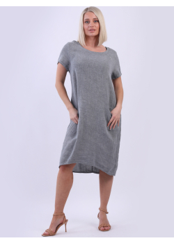 Ladies Plain Vintage Washed Linen Shift Dress