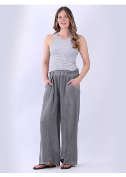 Buttoned Hem Vintage Wash Casual Trouser