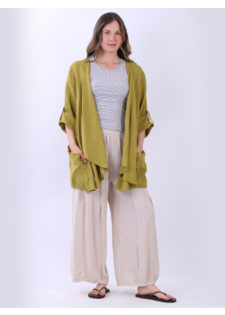 Ladies Solid Linen Waterfall Cardigan