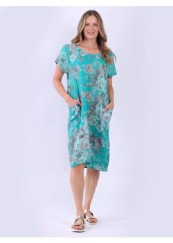 Floral Print Side Ribbed Linen Dress