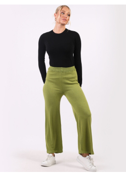 Plain Ribbed Hem Knitted Wide Leg Trouser