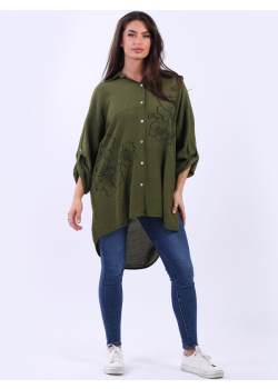 Floral Lagenlook Button Down Collared Shirt
